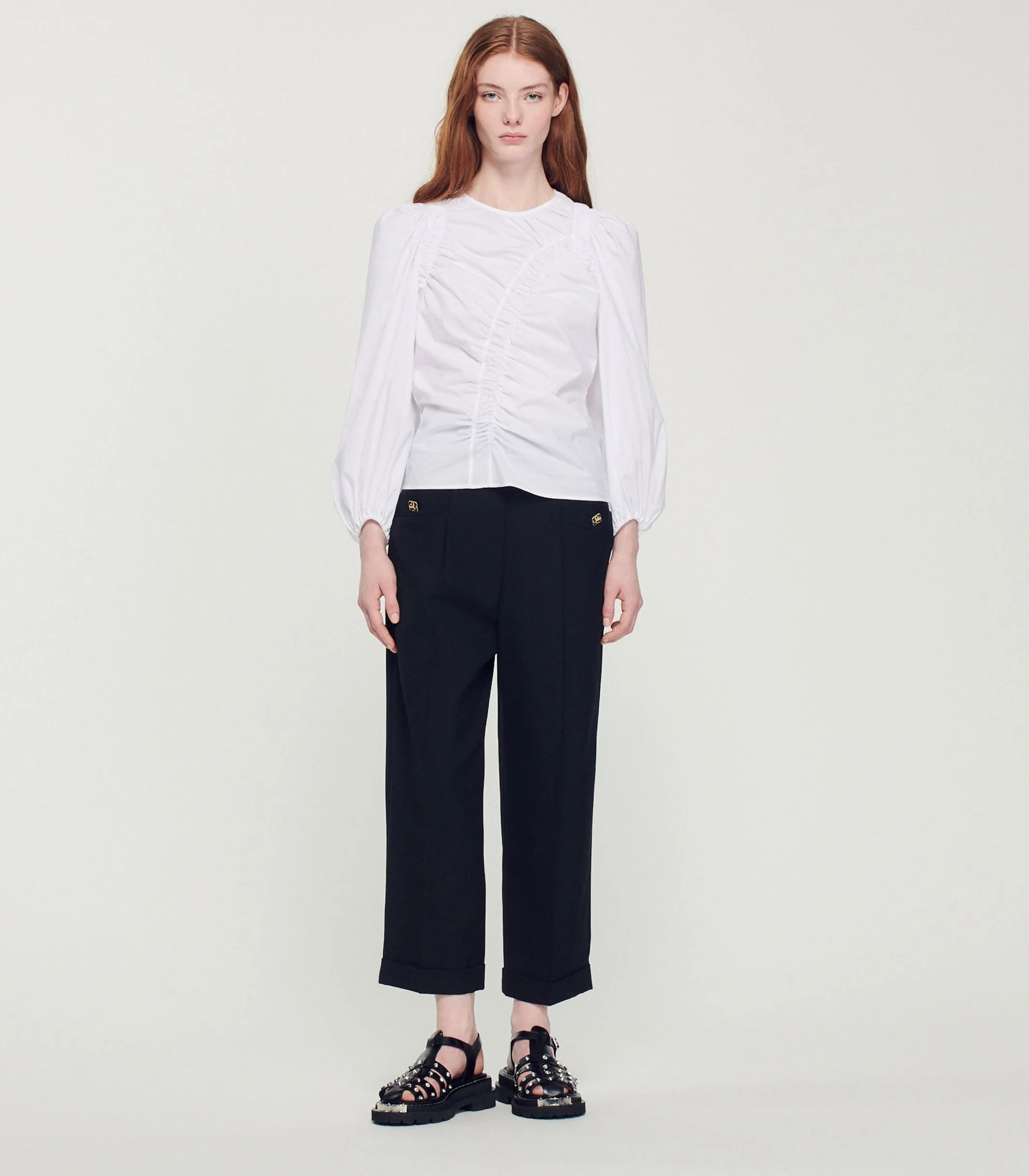 SANDRO - Gathered Poplin Top - Image 11