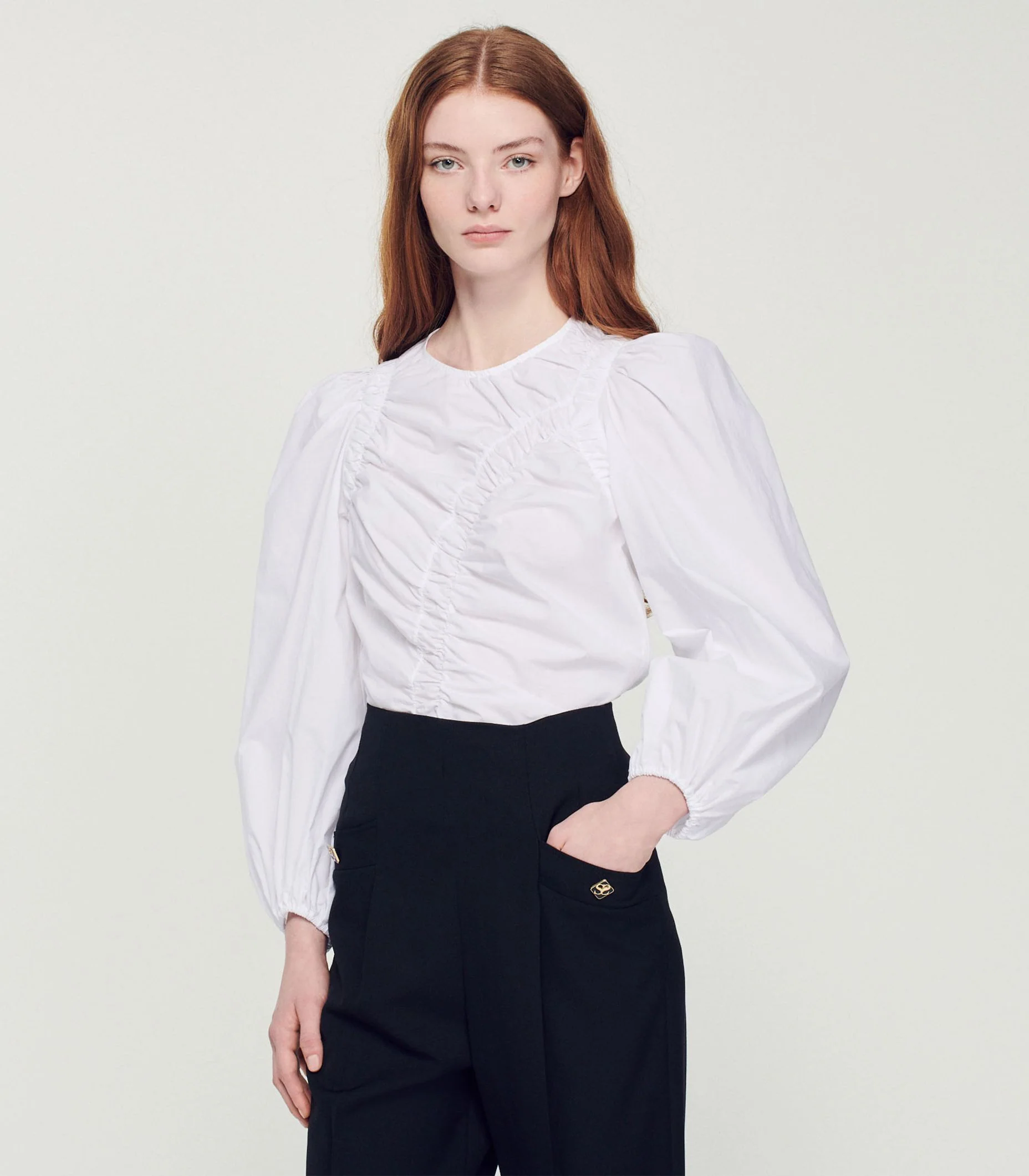 SANDRO - Gathered Poplin Top - Image 2