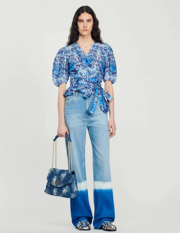 SANDRO - Women's Cropped Printed Wrap Top - Image 2