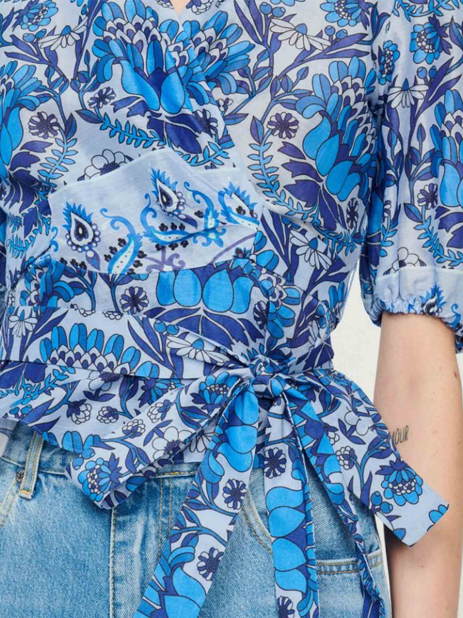 SANDRO - Women's Cropped Printed Wrap Top - Image 5