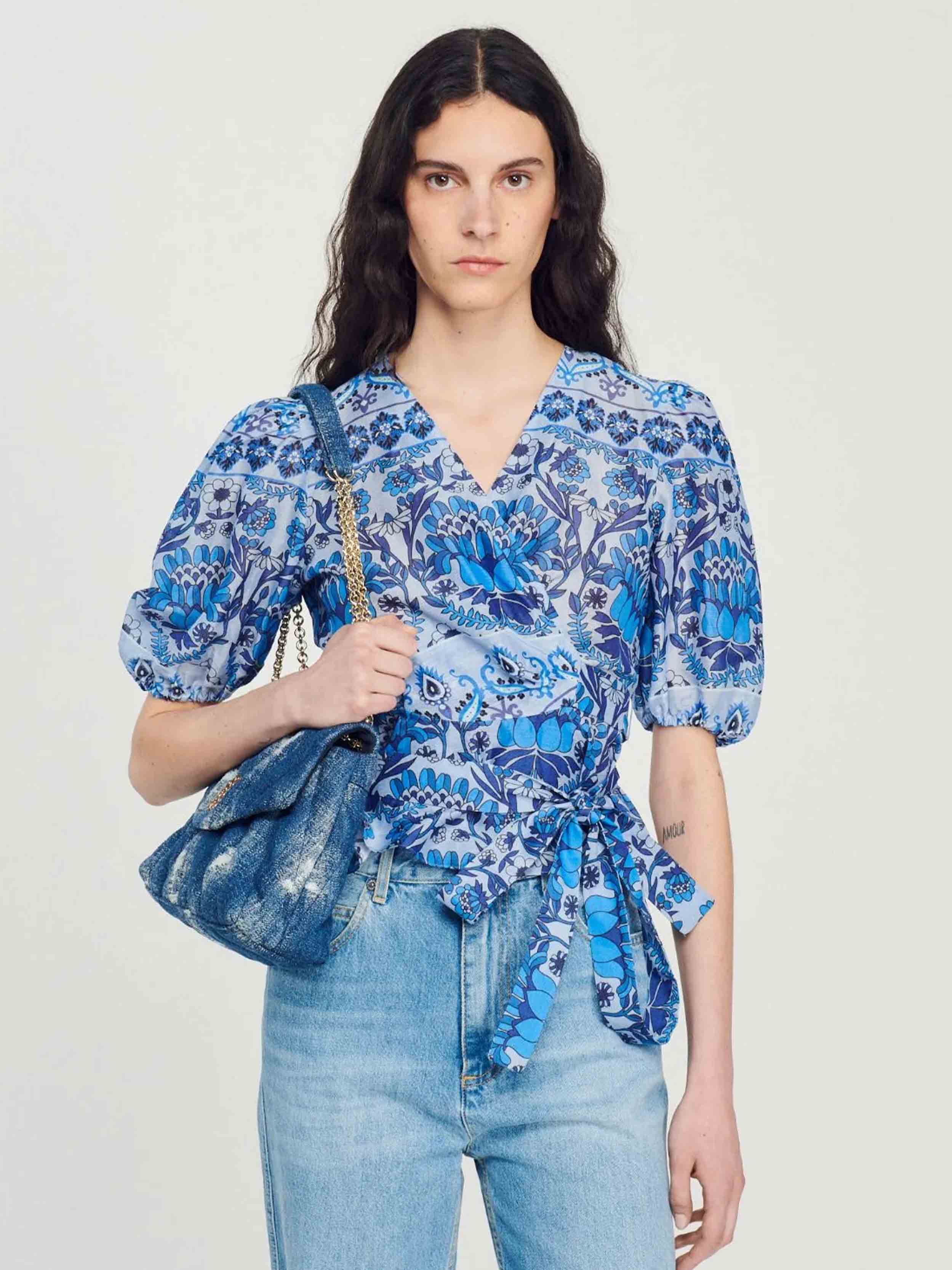 SANDRO - Women's Cropped Printed Wrap Top - Image 6