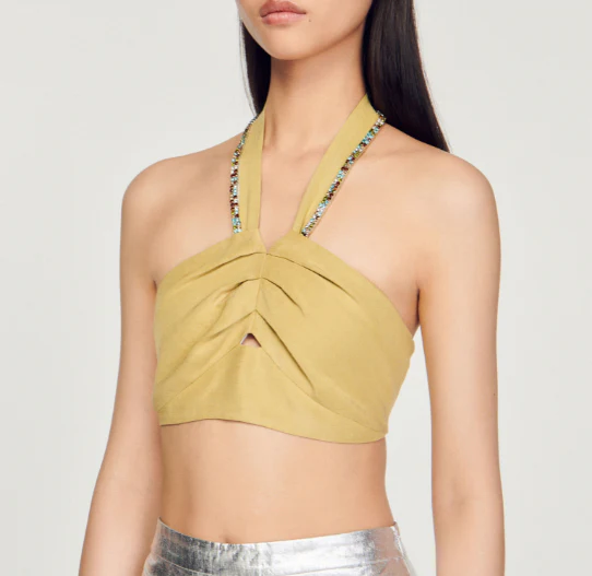 SANDRO - Women's Rhinestone-Embellished Crop Top - Image 6