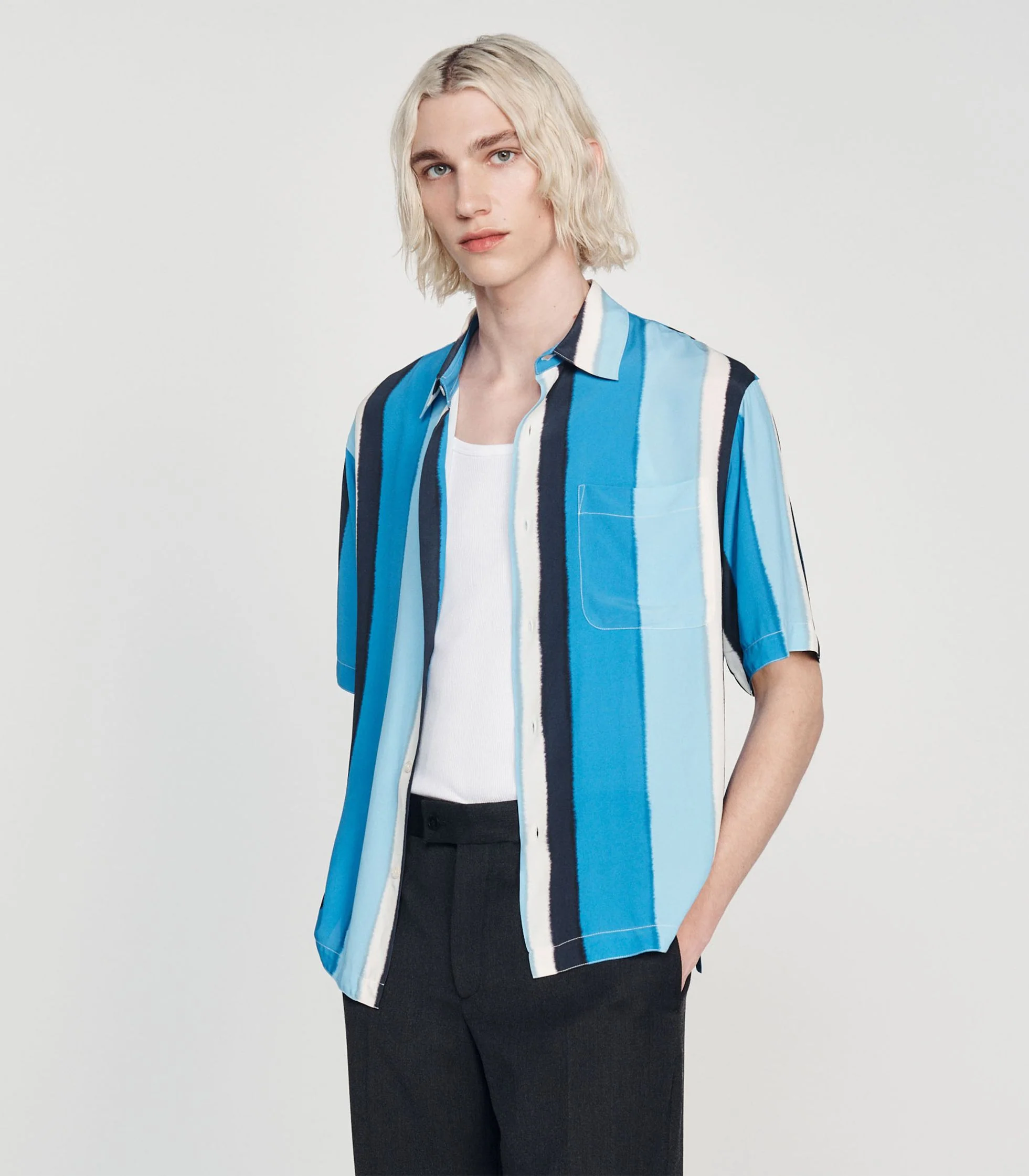 SANDRO - Men's Flowing Striped Short-Sleeved Shirt - Image 5
