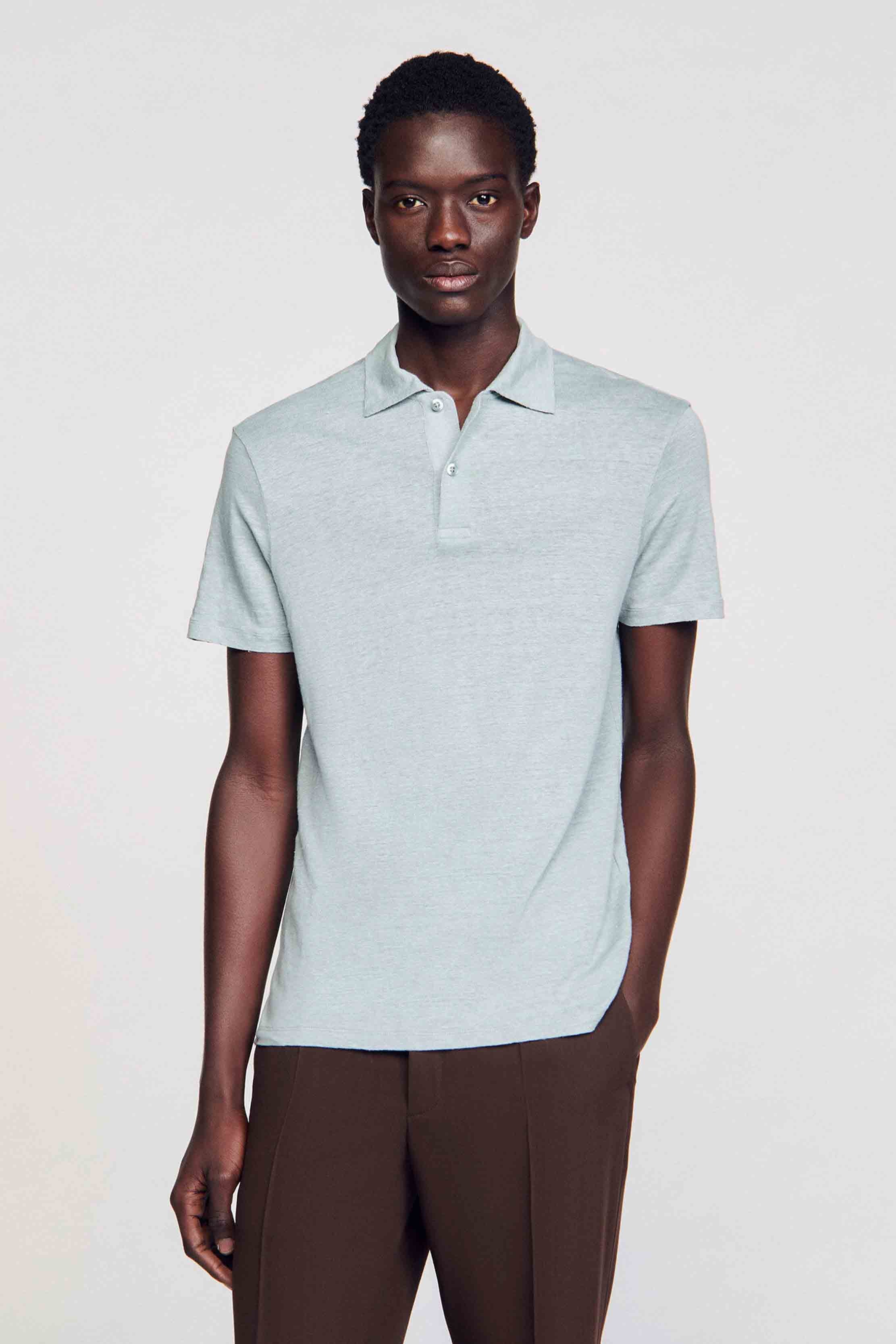 SANDRO - Men's Linen Polo Shirt - Image 4