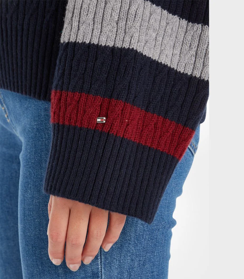 Tommy Hilfiger - Stripe Cable Knit Crew Neck Jumper Relaxed Fit - Image 5