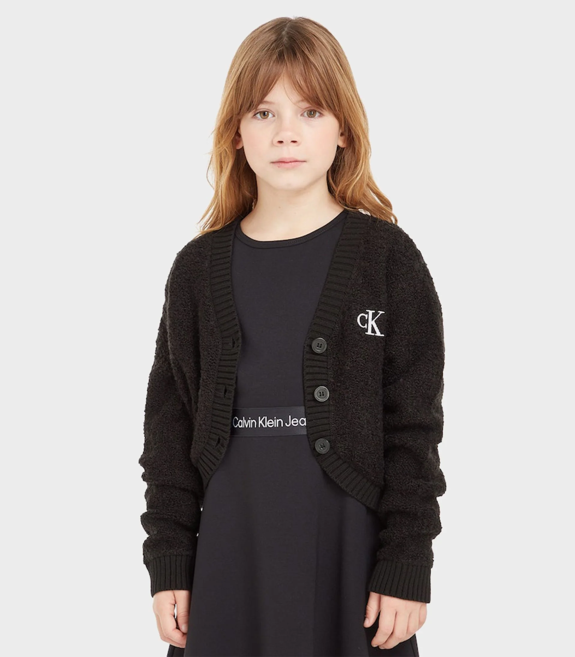Calvin Klein  - Girls -  Cropped Boucle Cardigan Jumper - Image 2