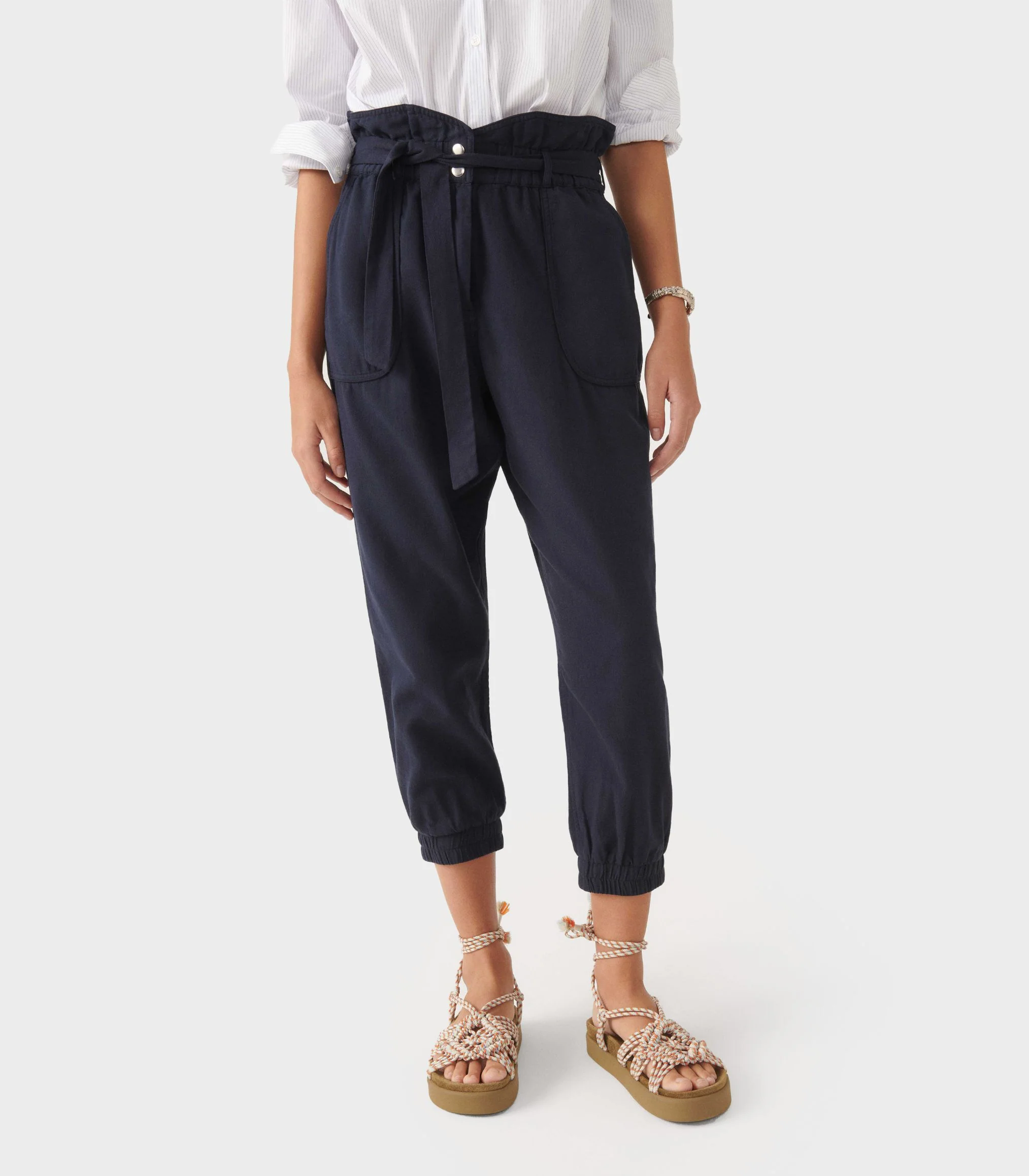 Ba&Sh - Tapered Paperbag-Waist Cotton Trousers - Image 6