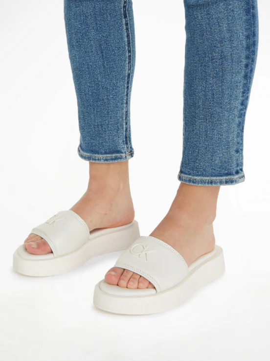 Calvin Klein - Women's Logo-Plaque Leather Slides - Image 4
