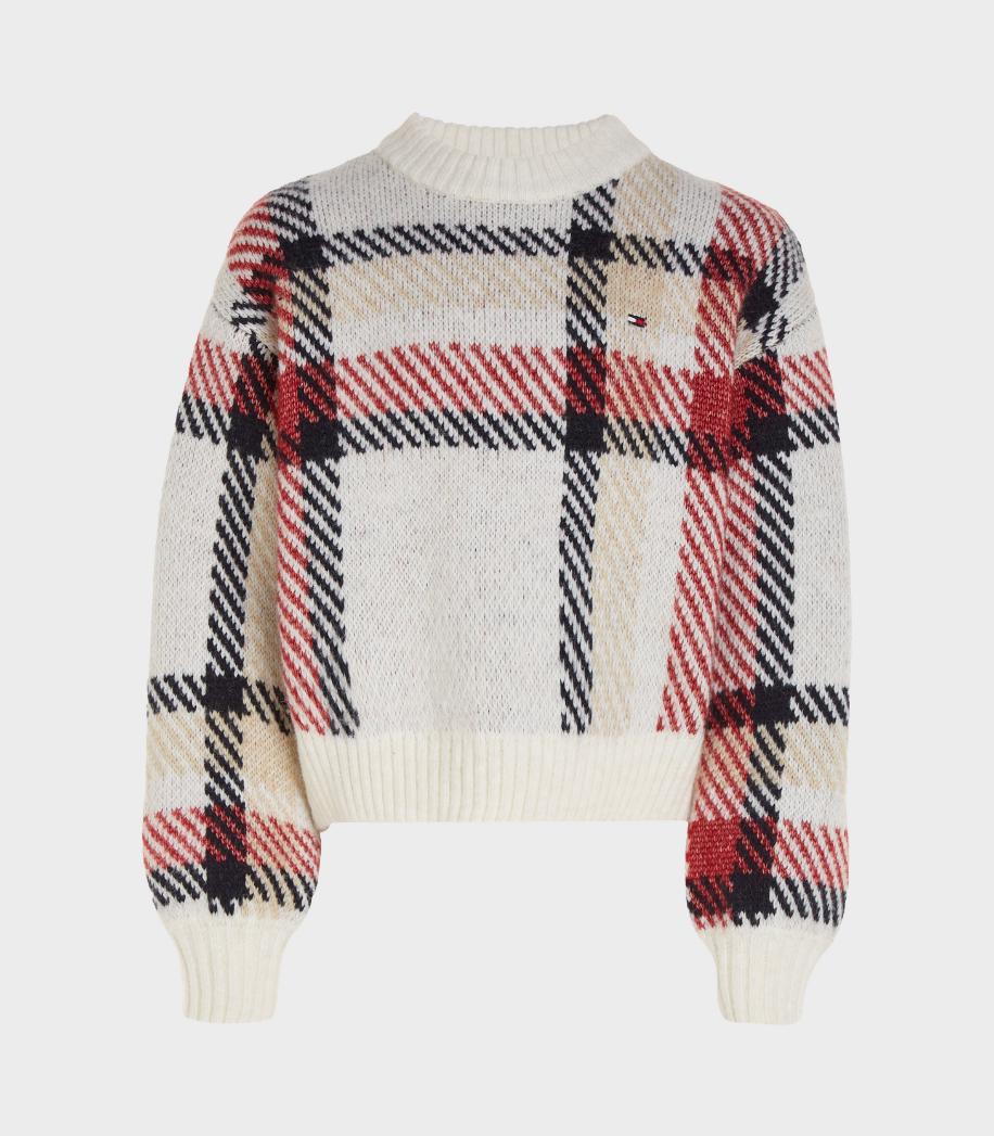 Tommy Hilfiger  - Girls -  Hilfiger Check Crew Neck Sweater Relaxed Fit - Image 3