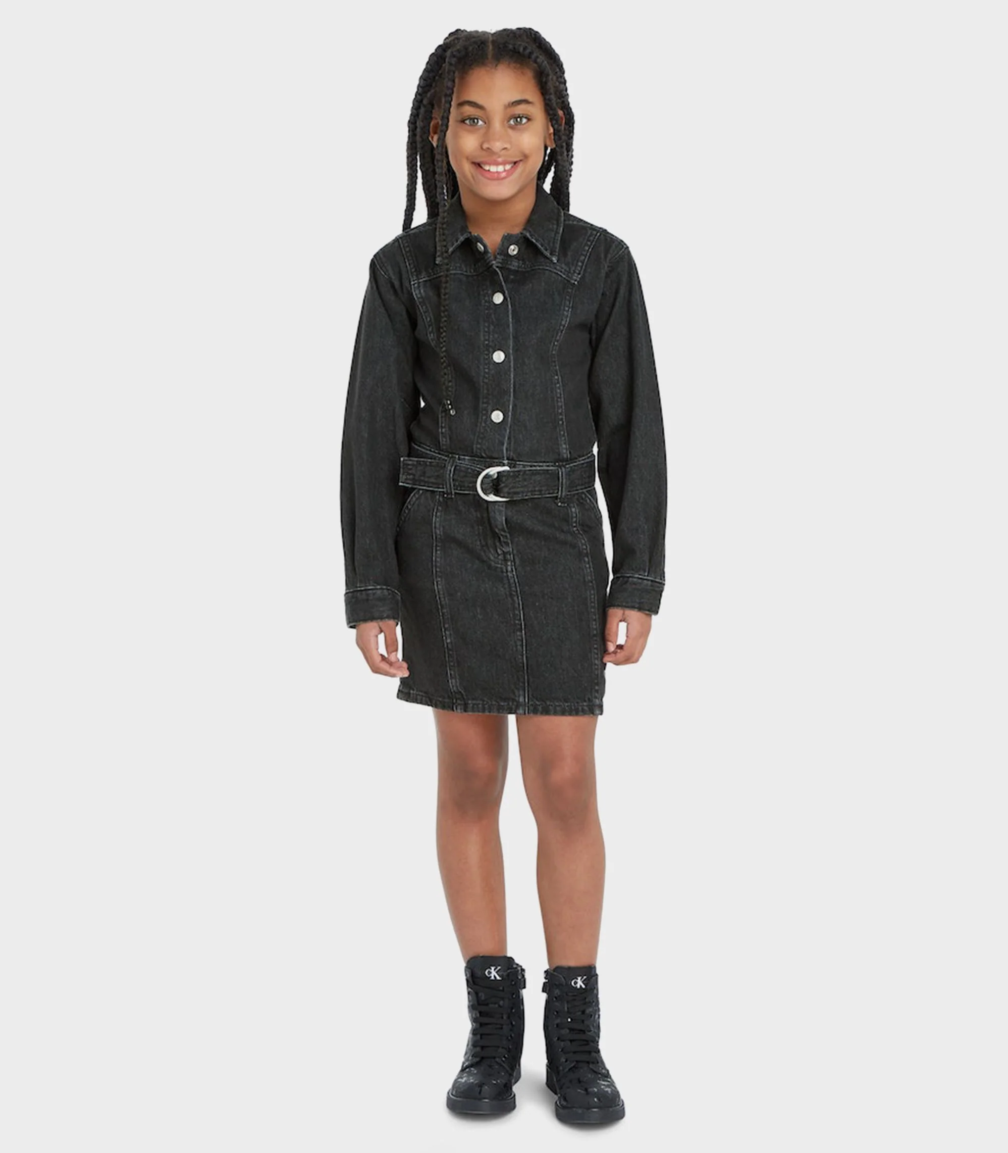 Calvin Klein  - Girls -  Long Sleeve Denim Dress - Image 4