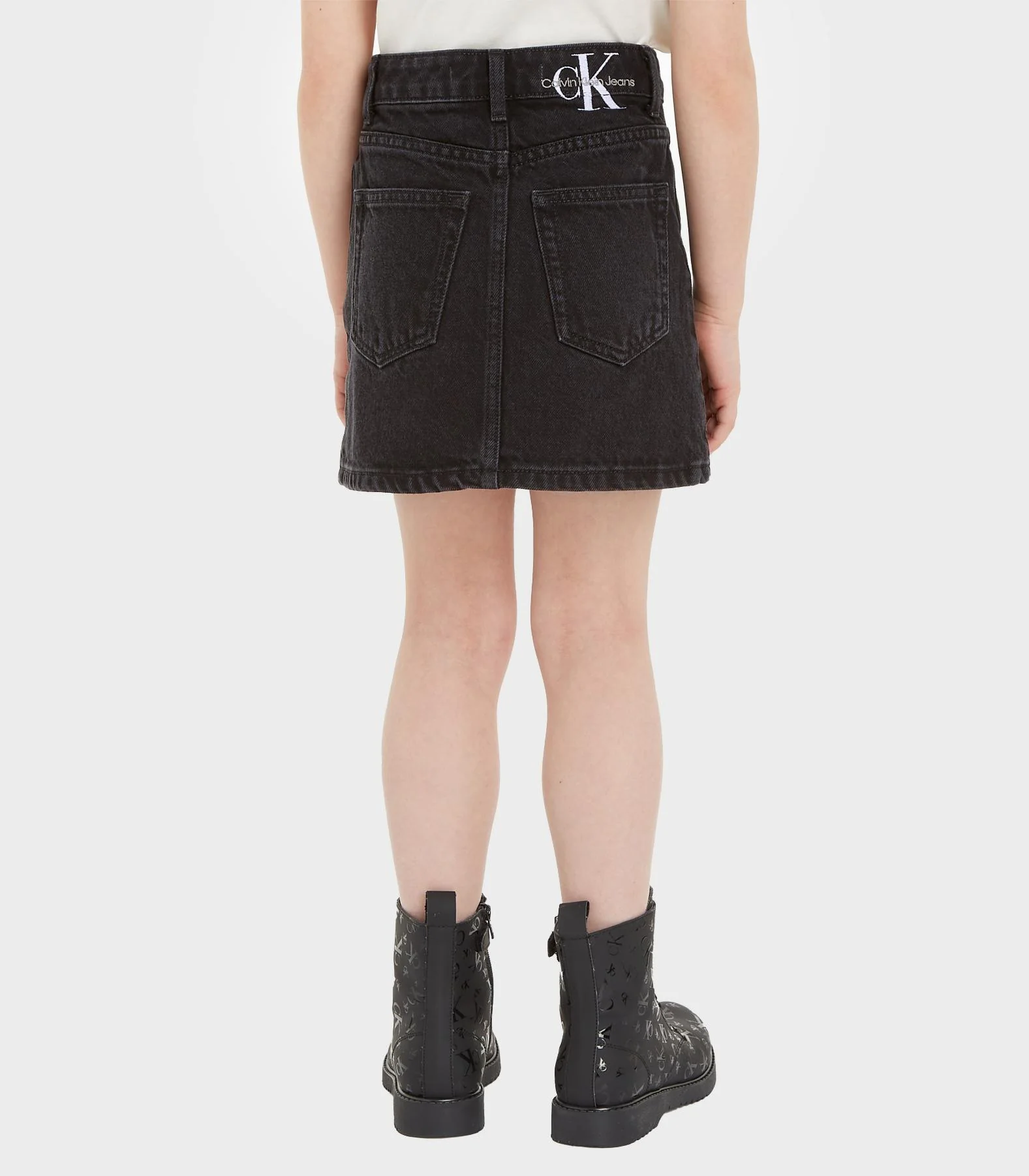 Calvin Klein - Girls' Washed Black Denim Button Skirt - Image 3