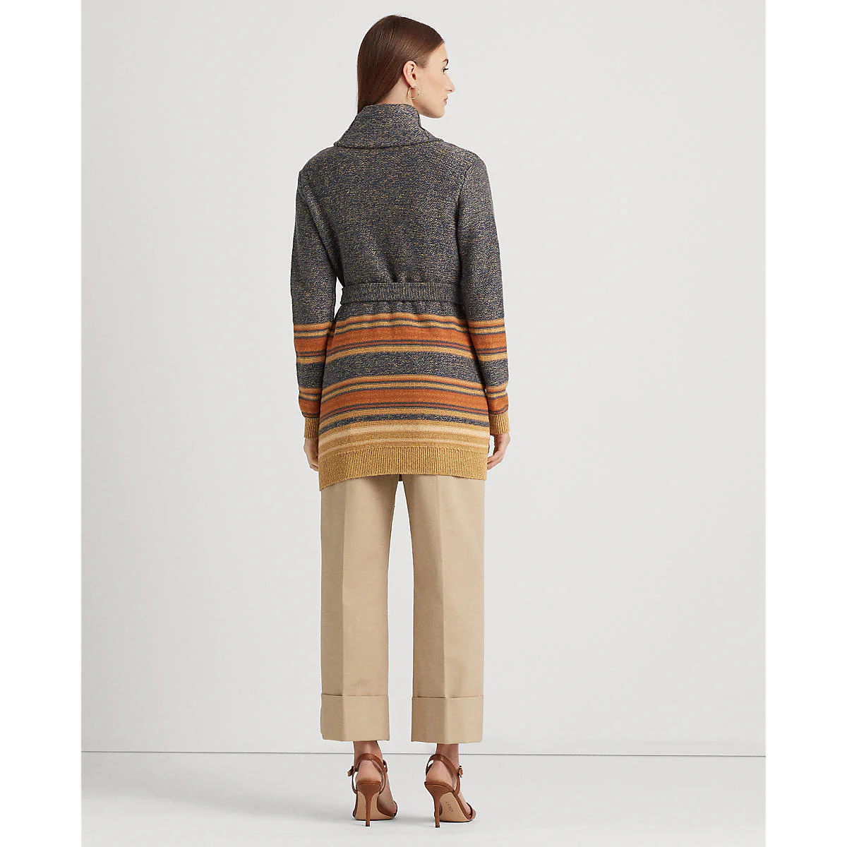 Lauren Ralph Lauren - Striped Belted Cotton-Blend Cardigan - Image 4