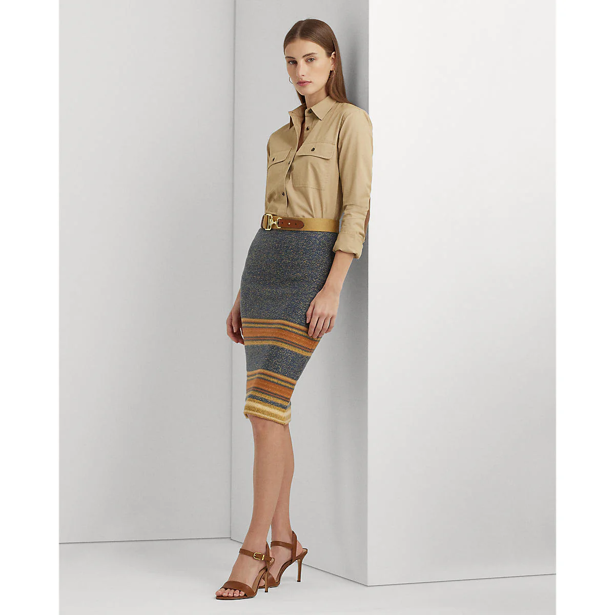 Lauren Ralph Lauren - Striped Cotton-Linen Knit Pencil Skirt - Image 3