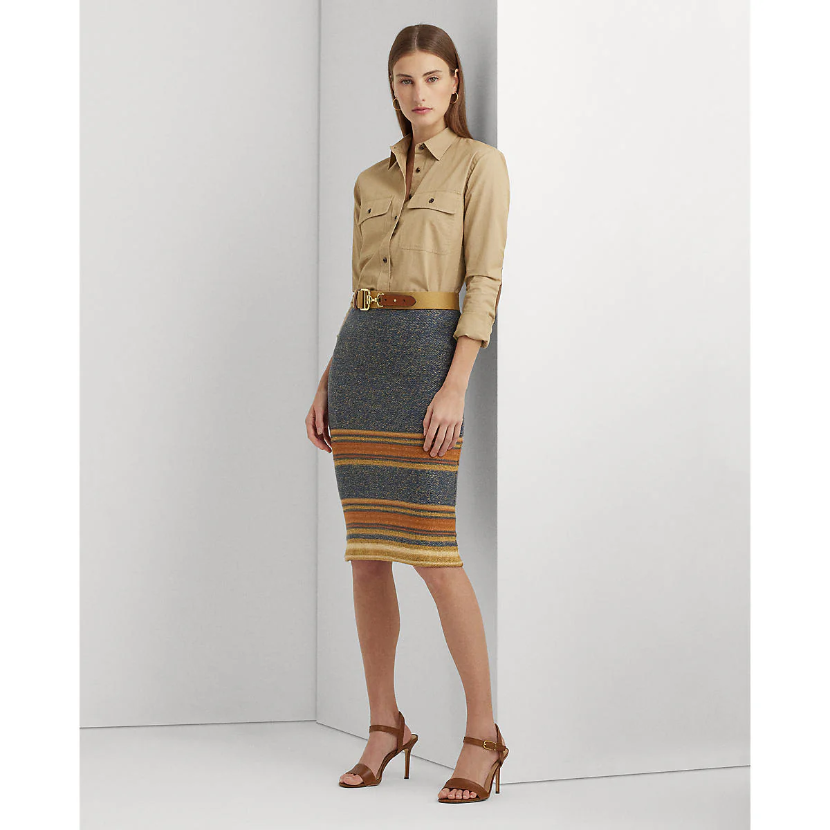 Lauren Ralph Lauren - Striped Cotton-Linen Knit Pencil Skirt - Image 5