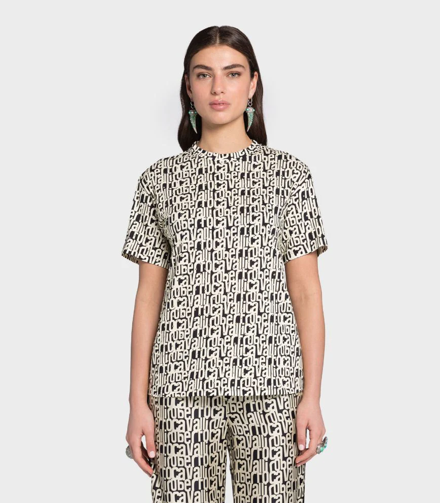 Roberto Cavalli -Crystal-Embellished Logo-Print T-Shirt - Image 2