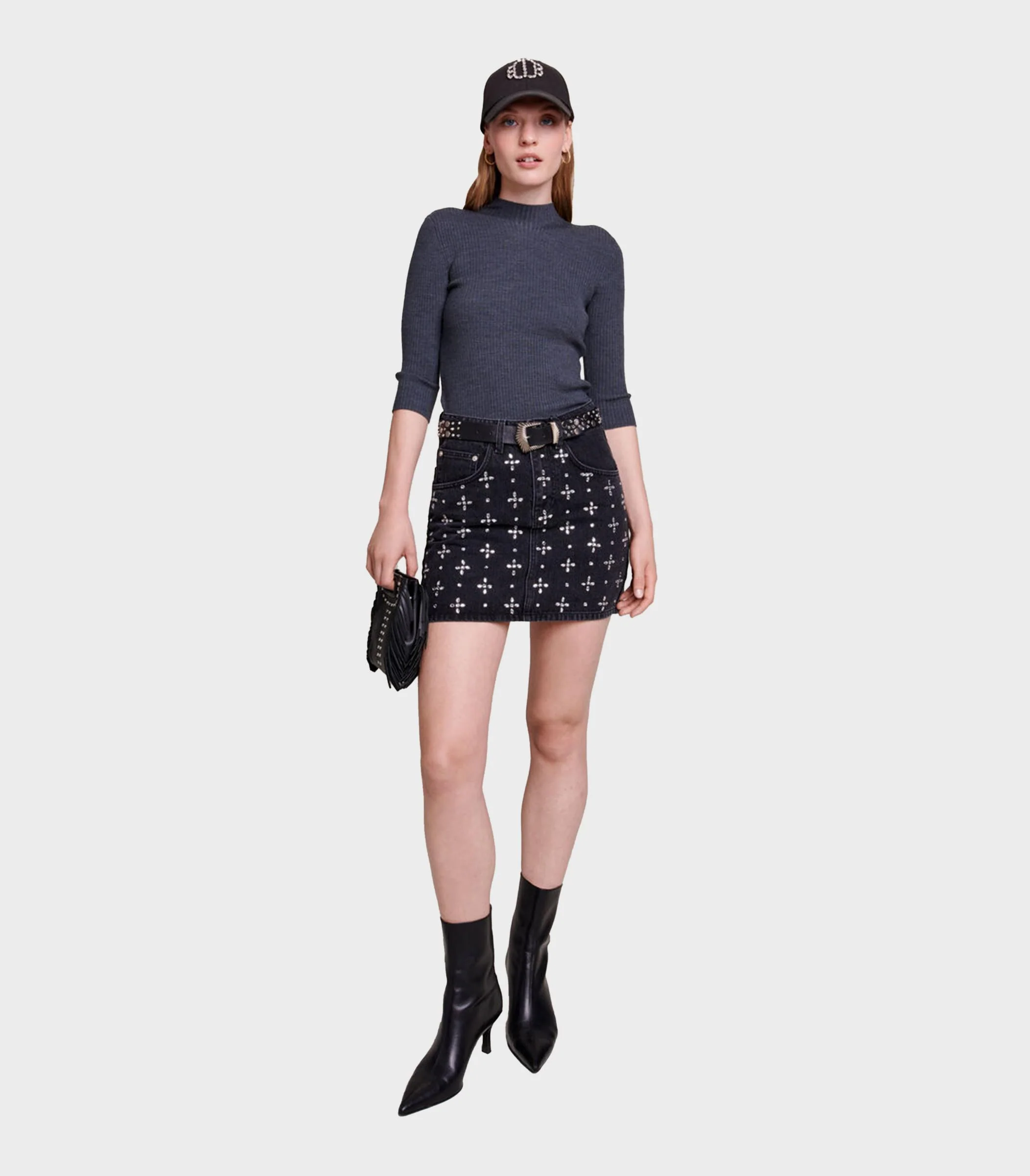 Maje - Short Denim Skirt With Rhinestones - Image 2