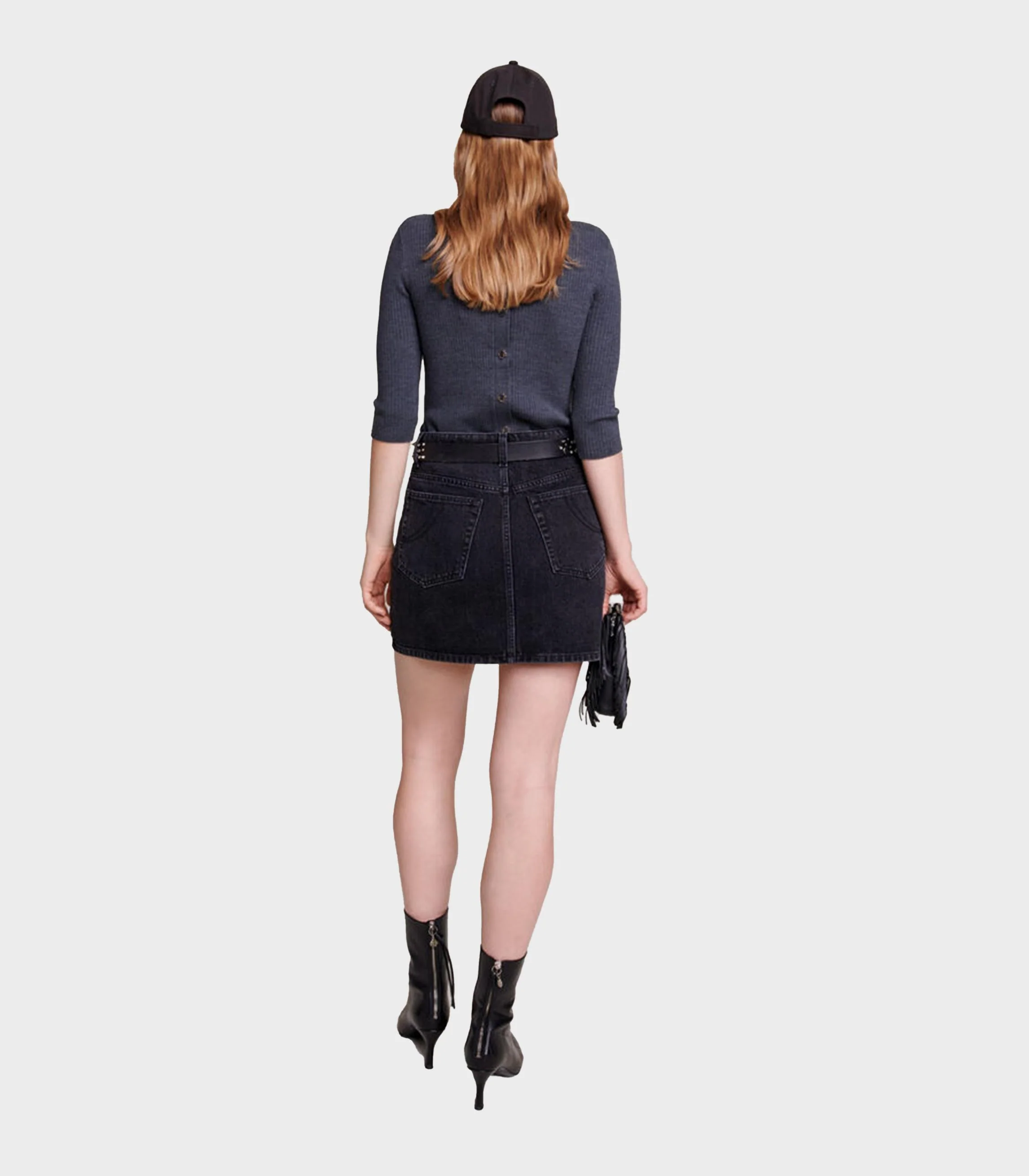 Maje - Short Denim Skirt With Rhinestones - Image 8