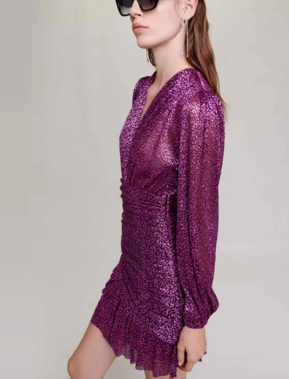 Maje - Metallic Fibre Pleated Dress - Image 6