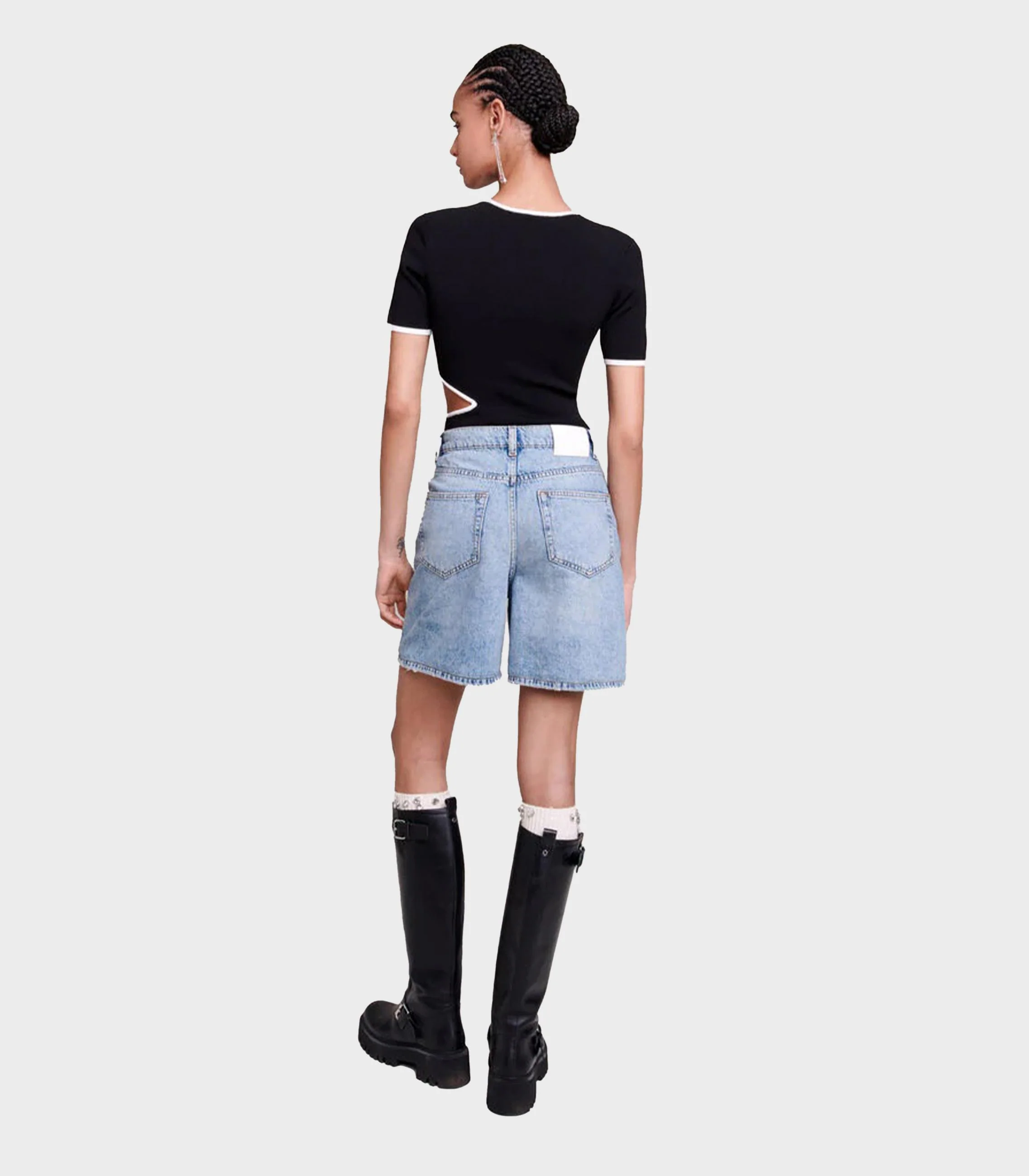 Maje - Flared Denim Shorts With Rhinestones - Image 3