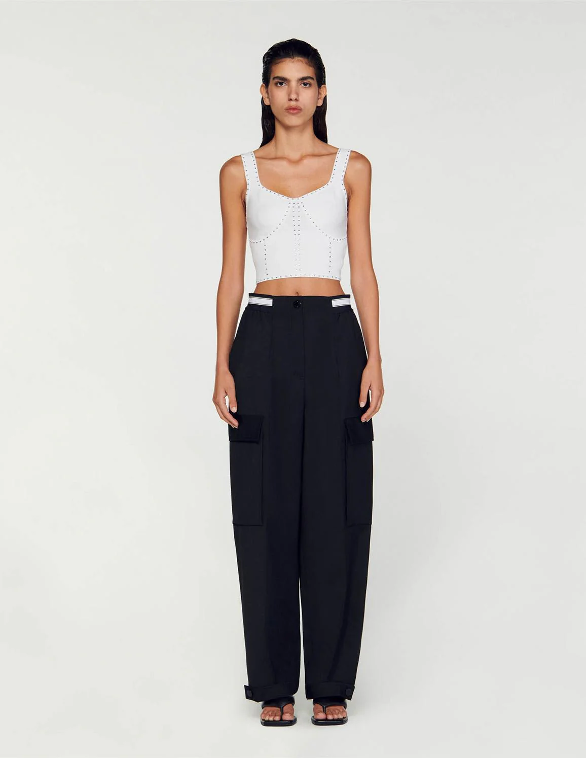 SANDRO - Rhinestone Knit Cropped Top - Image 2