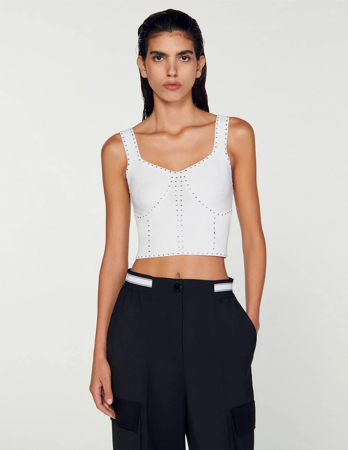 SANDRO - Rhinestone Knit Cropped Top - Image 5