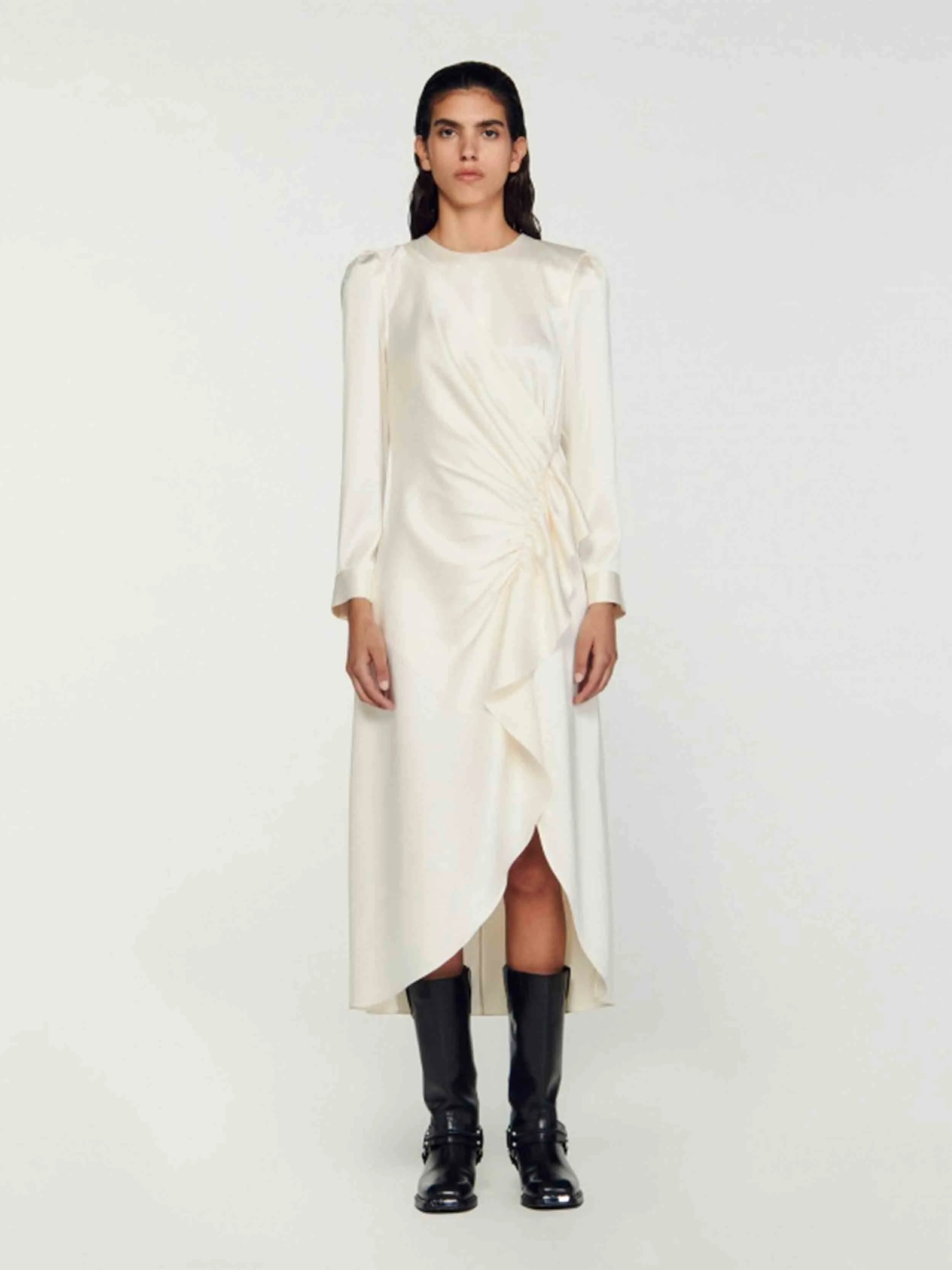 SANDRO - Women's Ruffled Satin-Effect Dress - Image 3