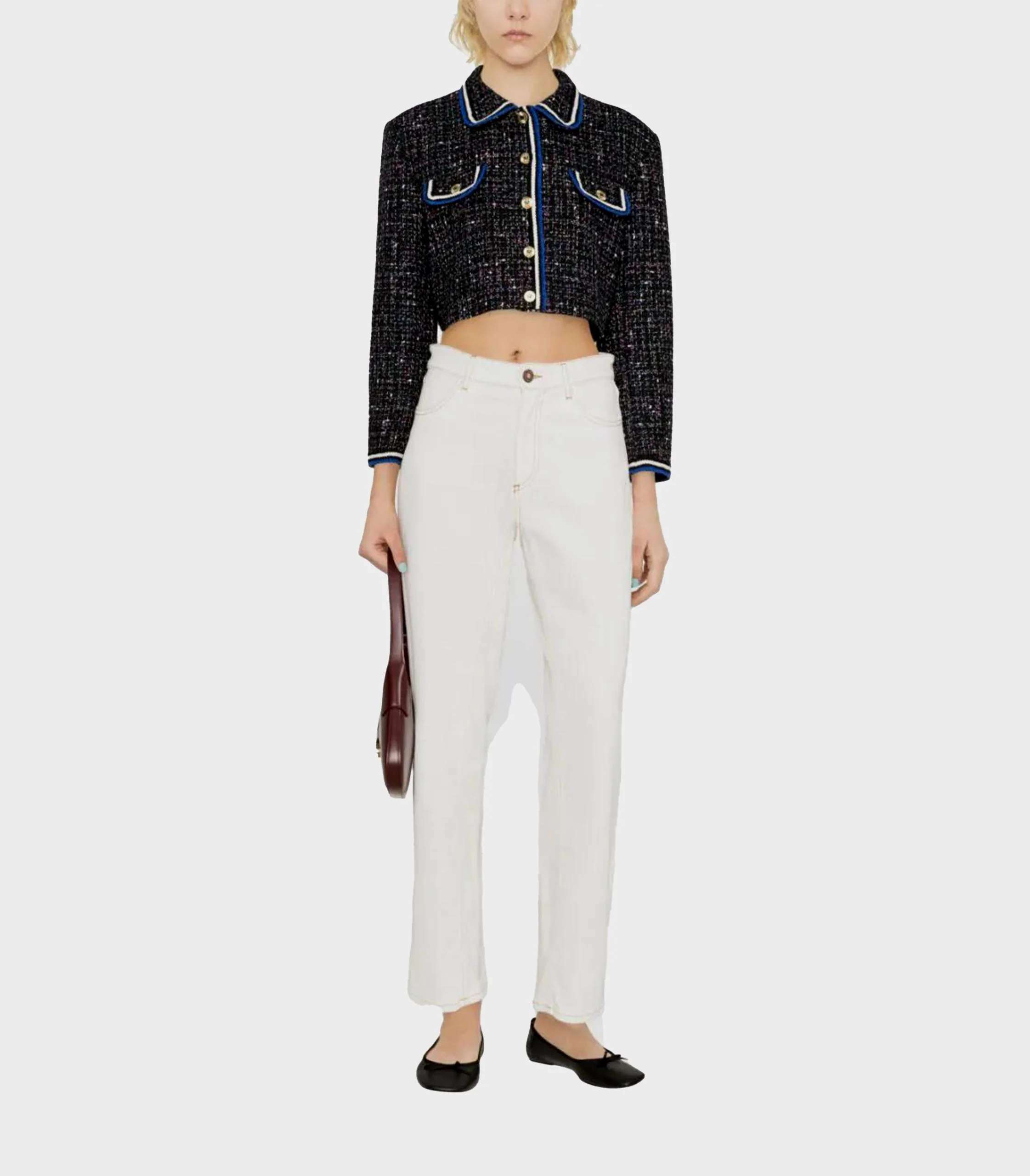 SANDRO - Cropped Tweed Jacket - Image 2