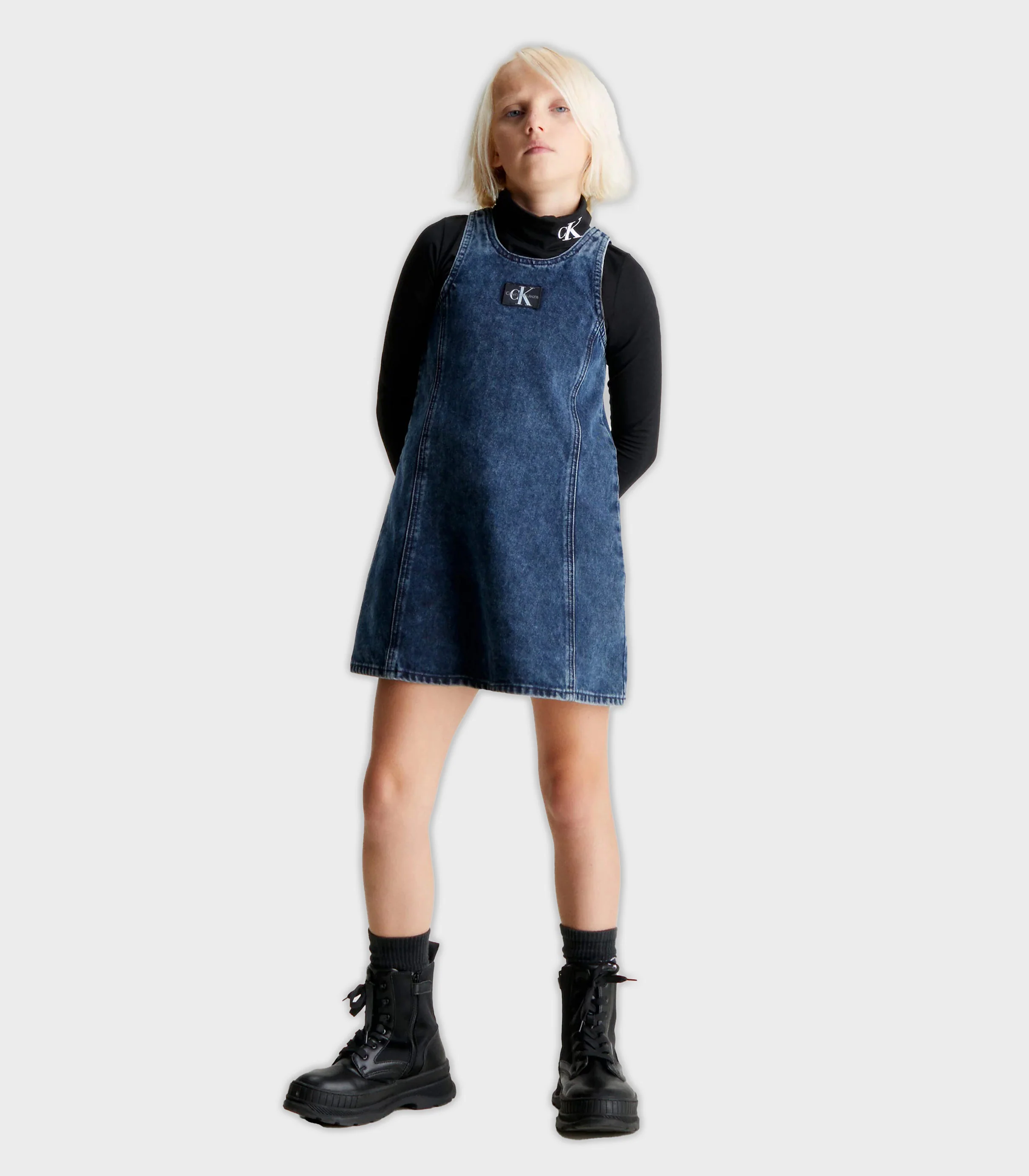 Calvin Klein  - Girls -  Visual Blue Black Denim Dress - Image 3