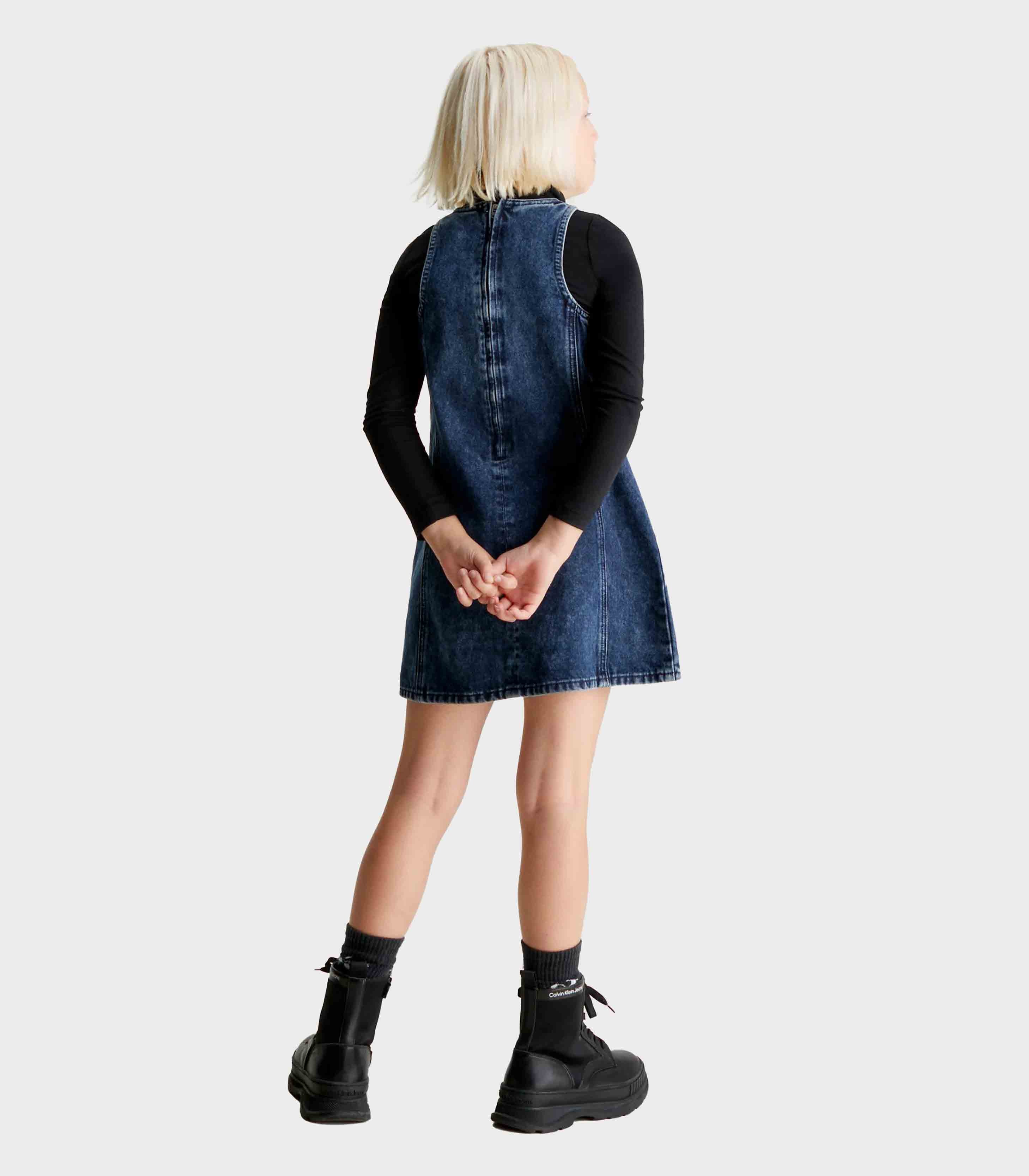 Calvin Klein  - Girls -  Visual Blue Black Denim Dress - Image 4