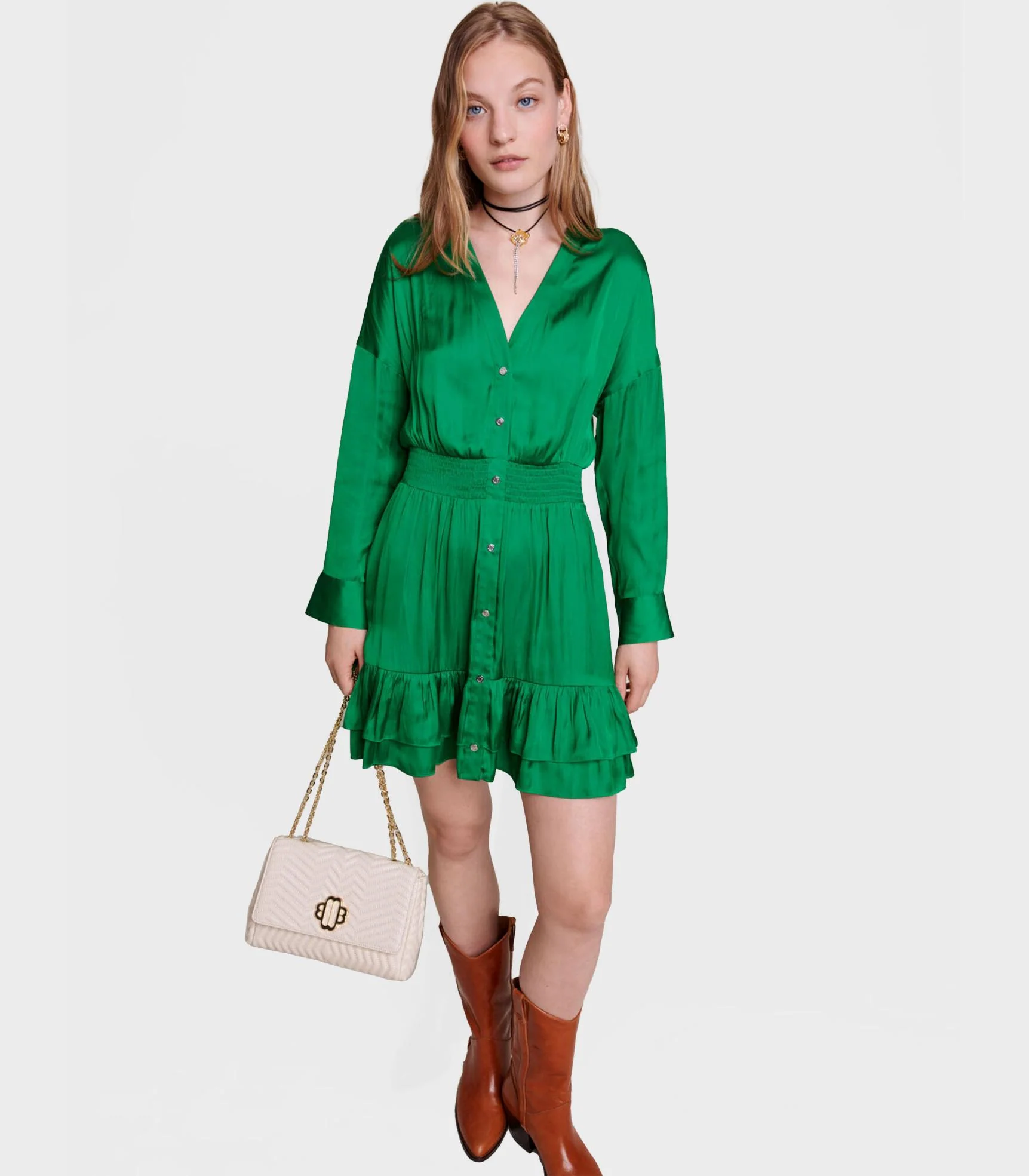 Maje - Fitted Short Satin Dress - Image 3