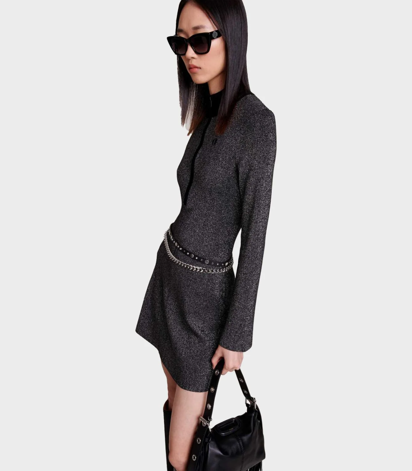 Maje - Short Glittery Knit Dress - Image 11