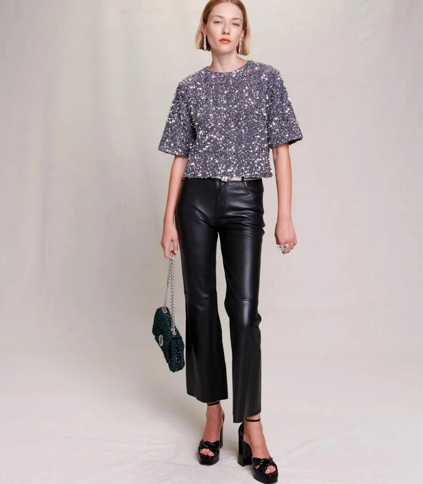 Maje - Oversized Velvet Crop Top - Image 2