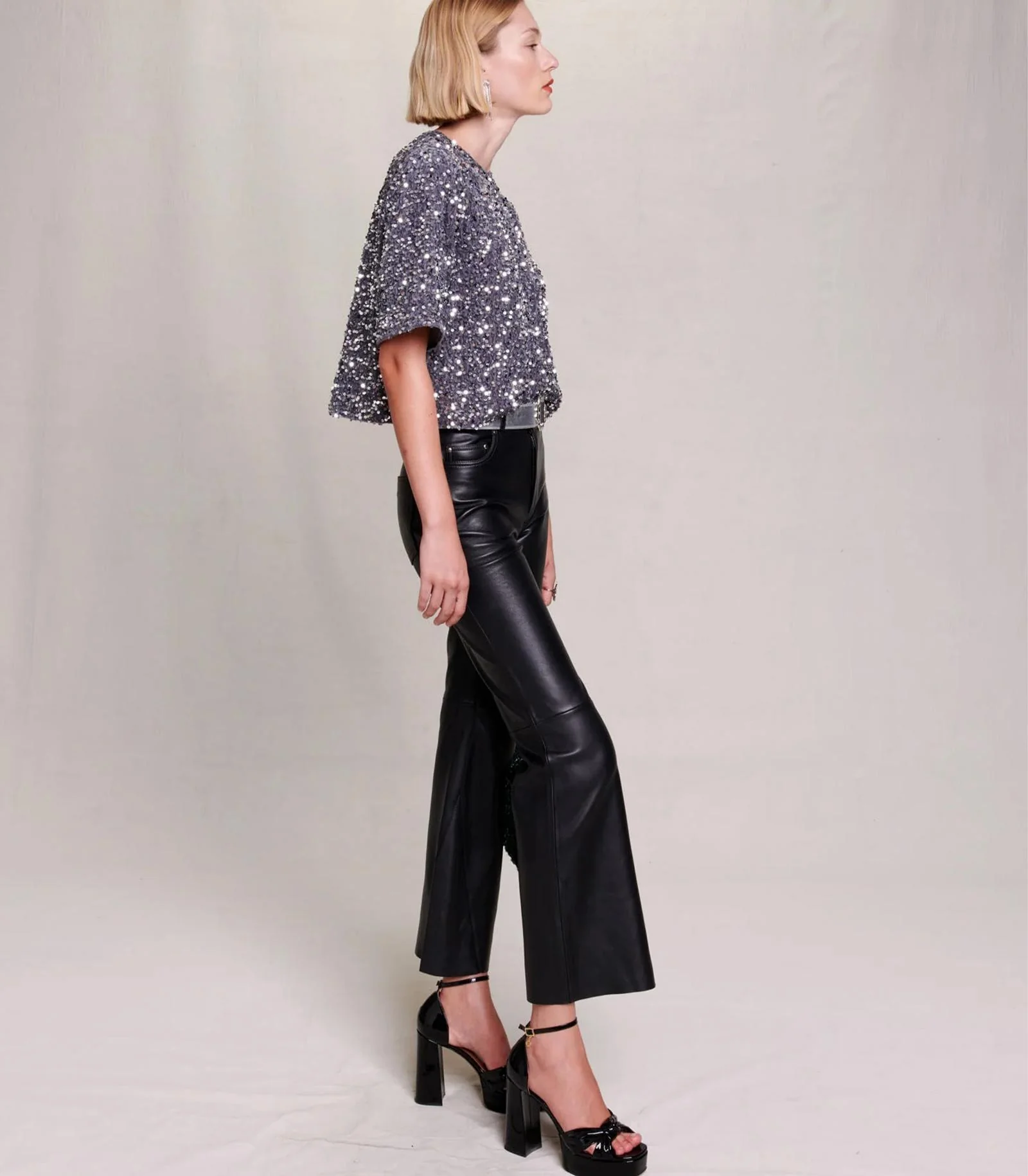 Maje - Oversized Velvet Crop Top - Image 4